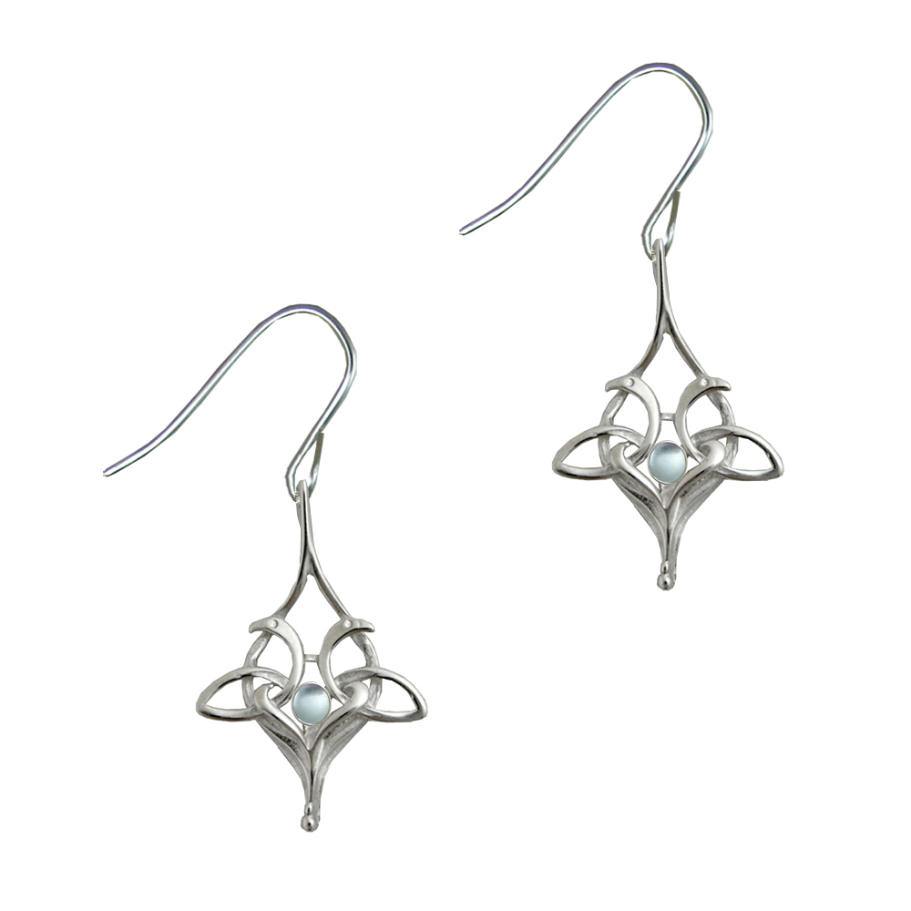 Sterling Silver Drop Dangle Celtic Knot Earrings With Blue Topaz